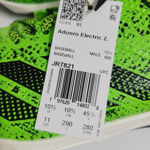 NEW Adidas Adizero Electric 2 Baseball Cleats JR7821 Size 11 Green main image 5